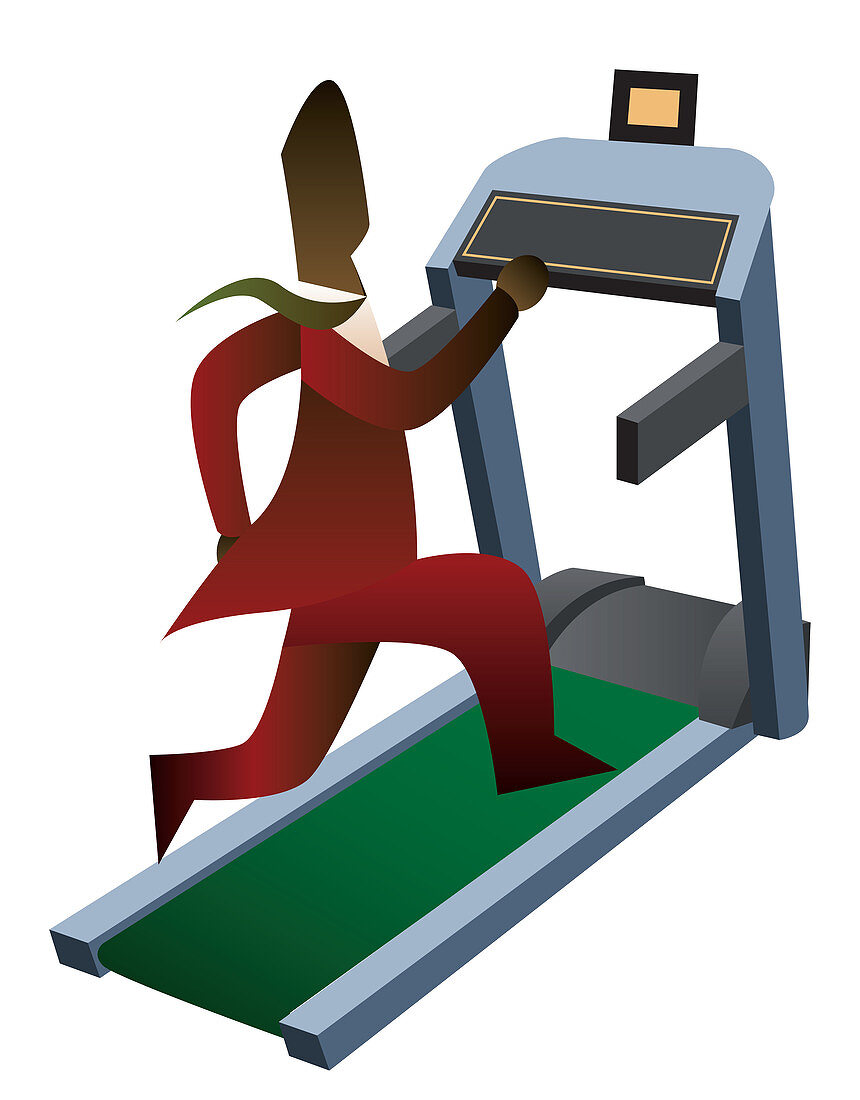 Businessman running on a treadmill, illustration