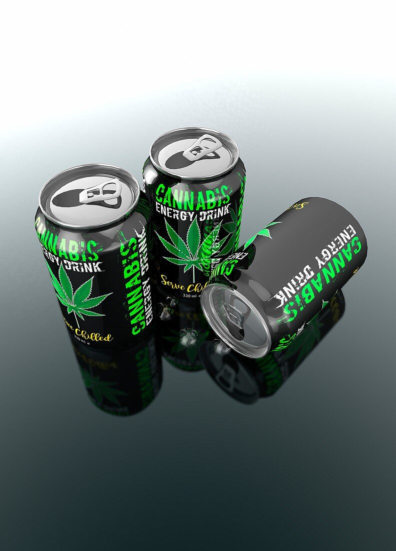 Cannabis energy drinks cans, illustration