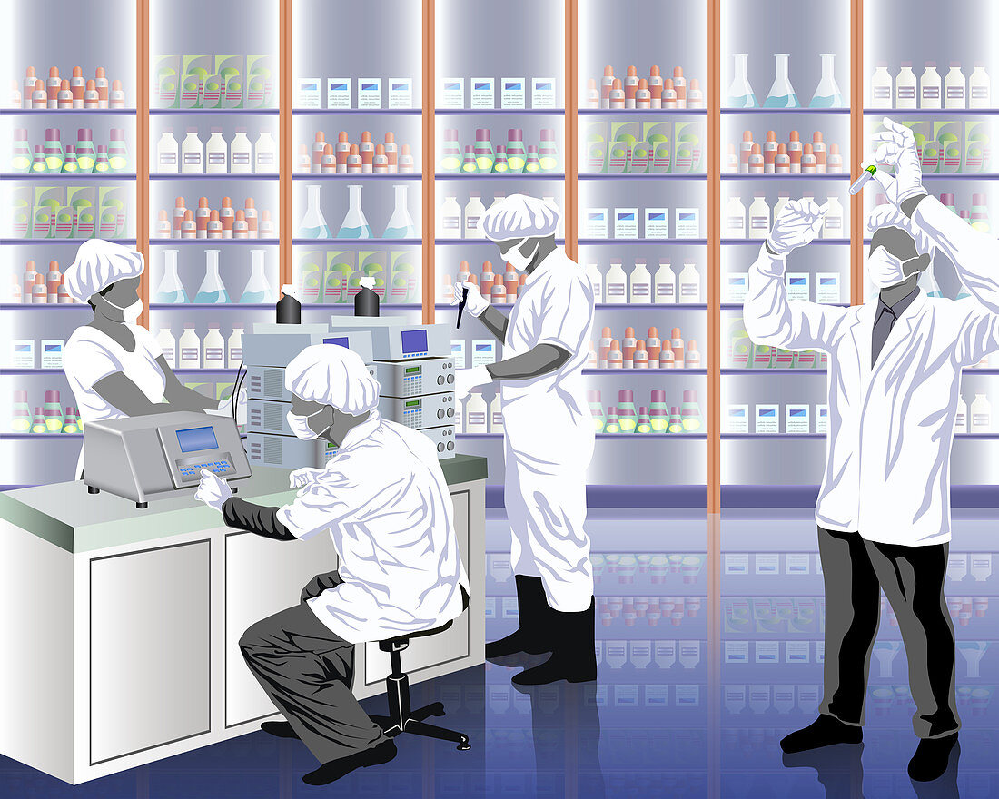 Doctors researching in a laboratory, illustration