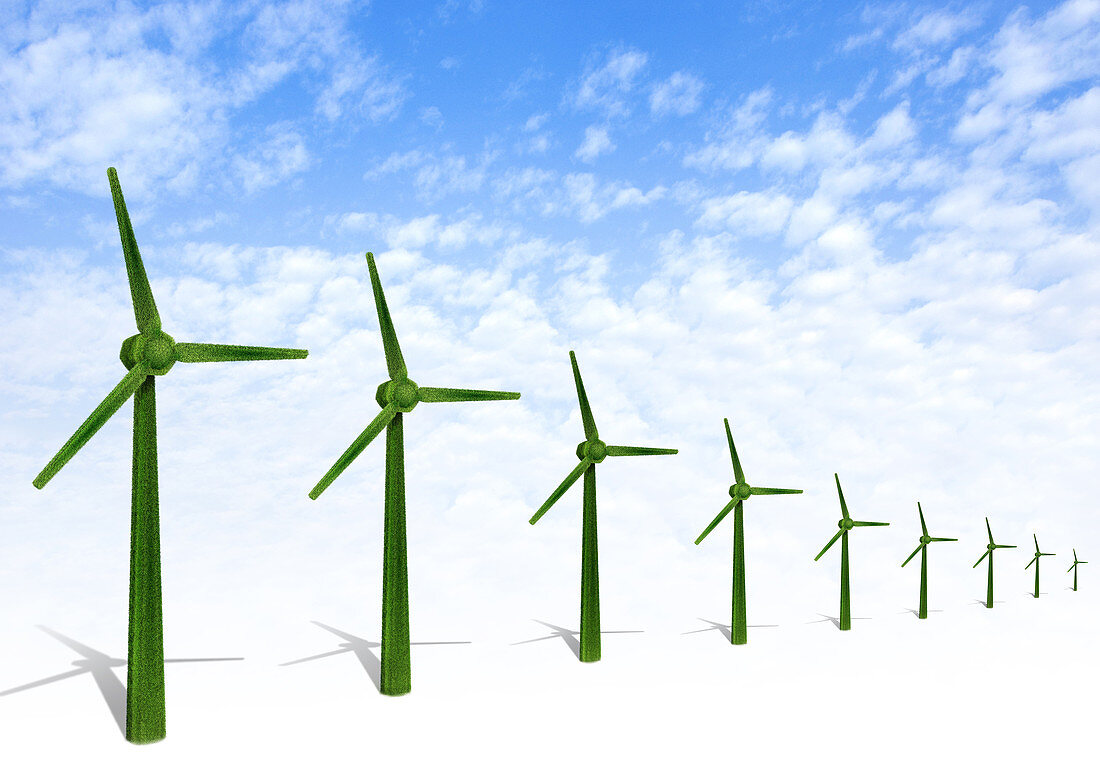 Grass rendering wind turbines, illustration