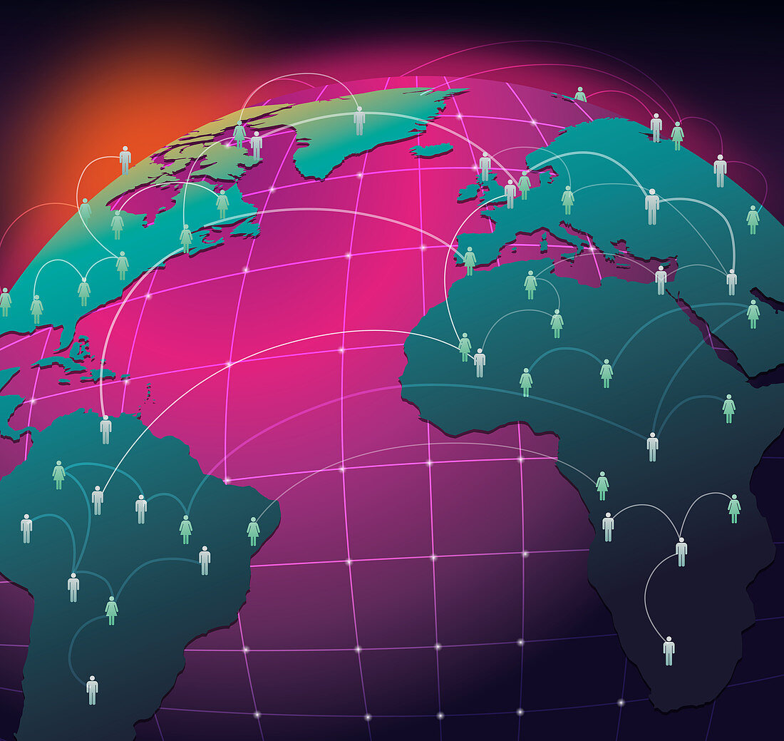 Human networking across the globe, illustration