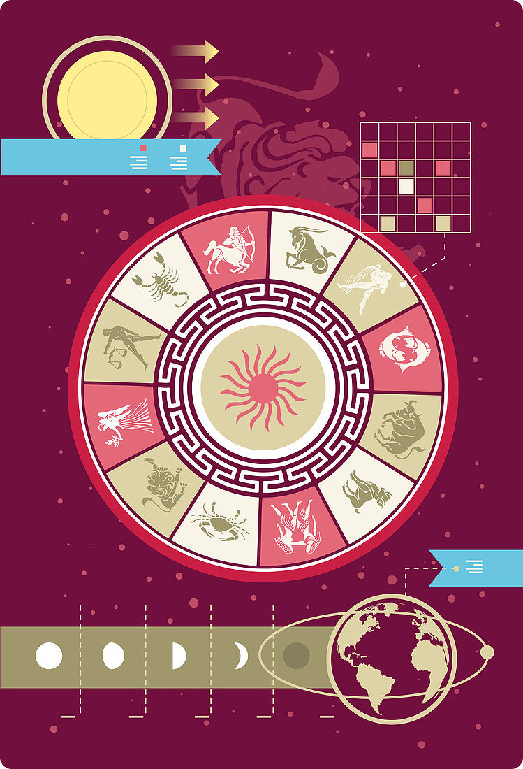Illustration of astrology signs in infographic style