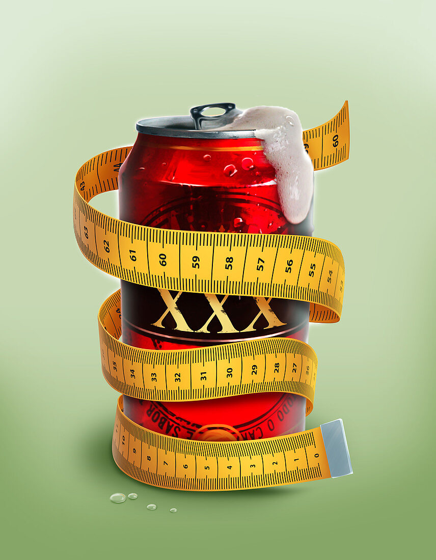 Illustration of beer can wrapped with measuring tape
