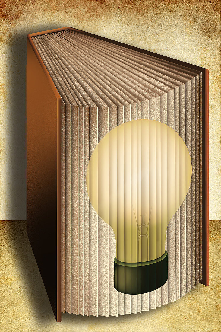 Illustration of book with light bulb