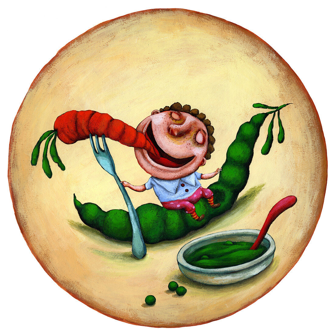 Illustration of boy eating carrot and peas