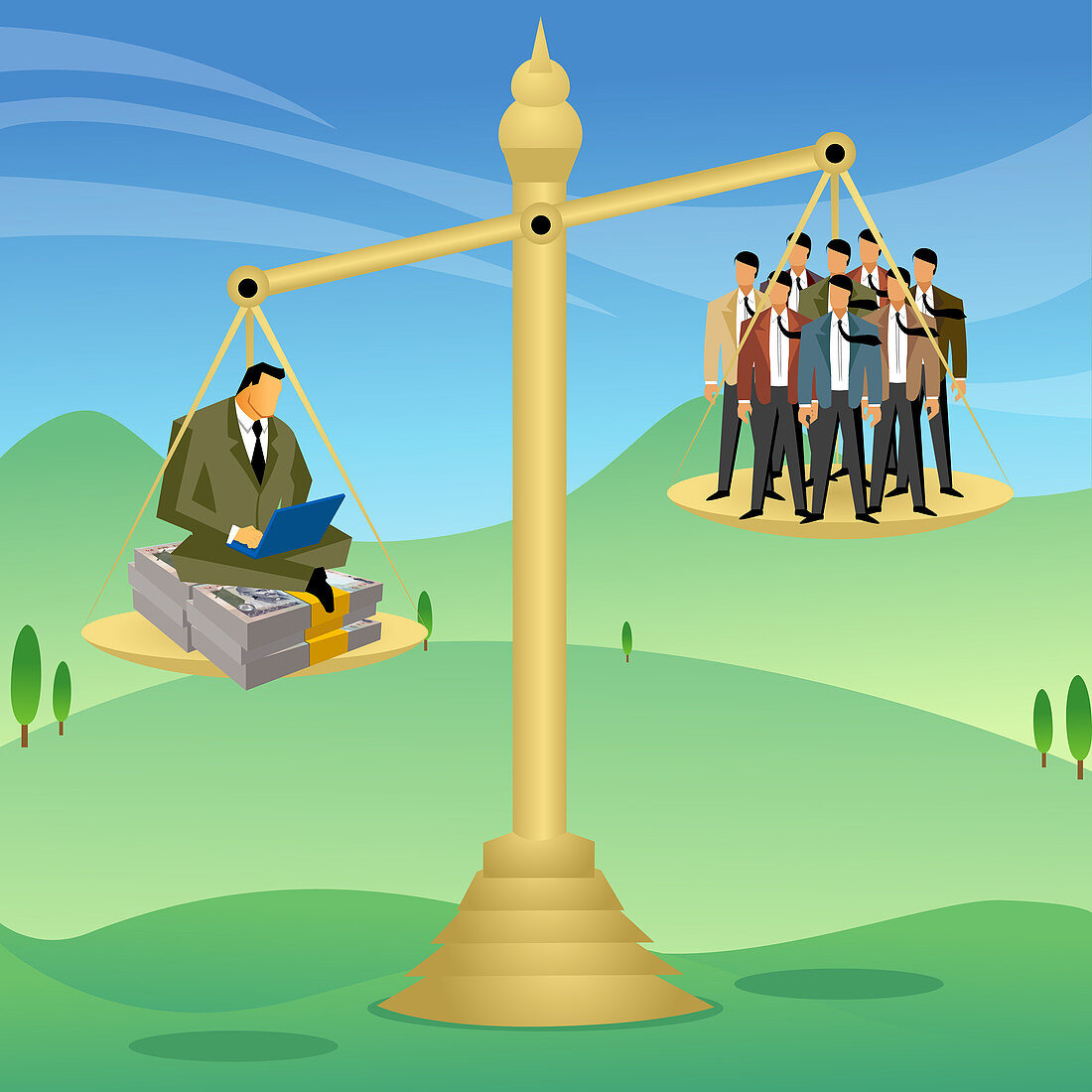 Businessmen on the pans of a balance, illustration