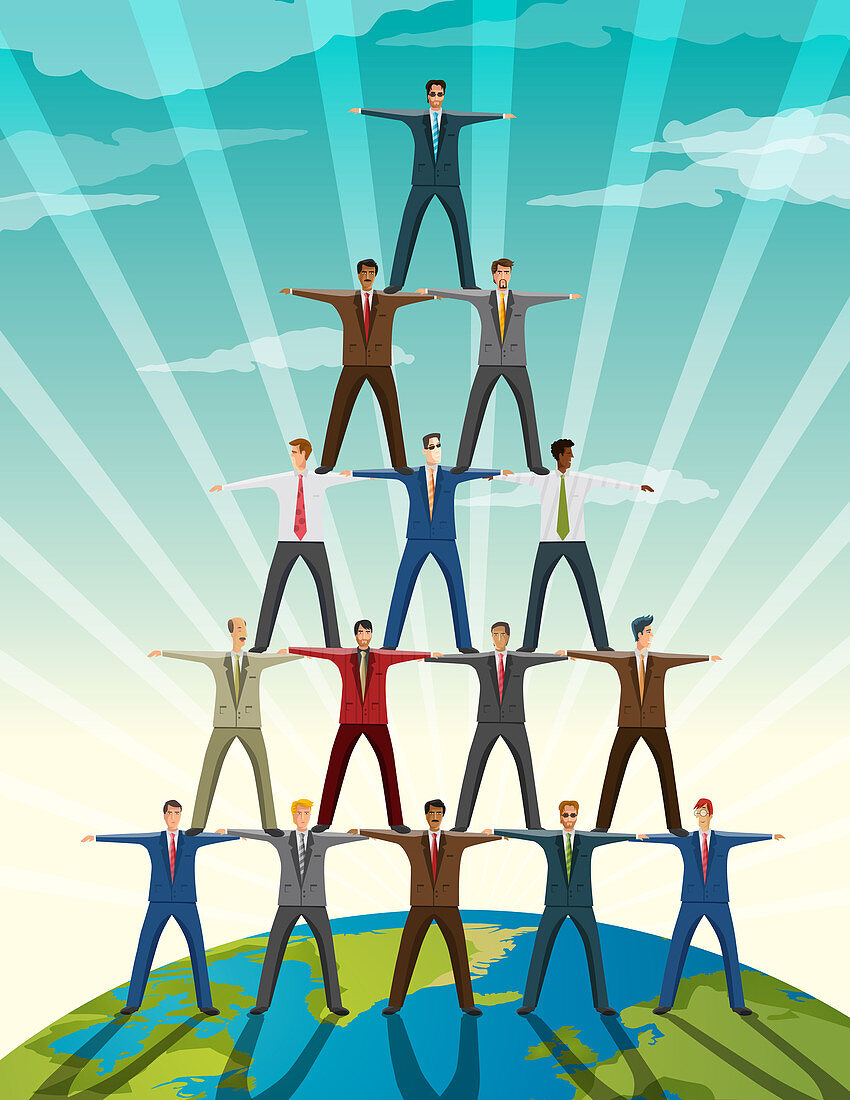 Businesspeople standing in pyramid formation, illustration