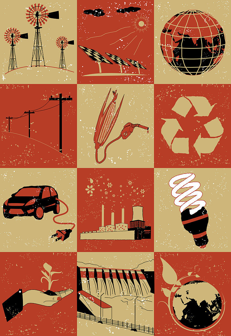 Collage of objects related to environment, illustration