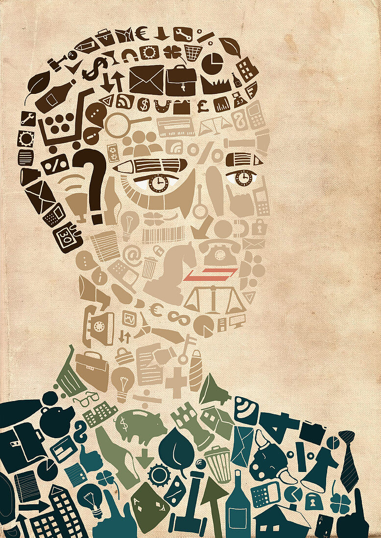 Collective lifestyle forming man, illustration