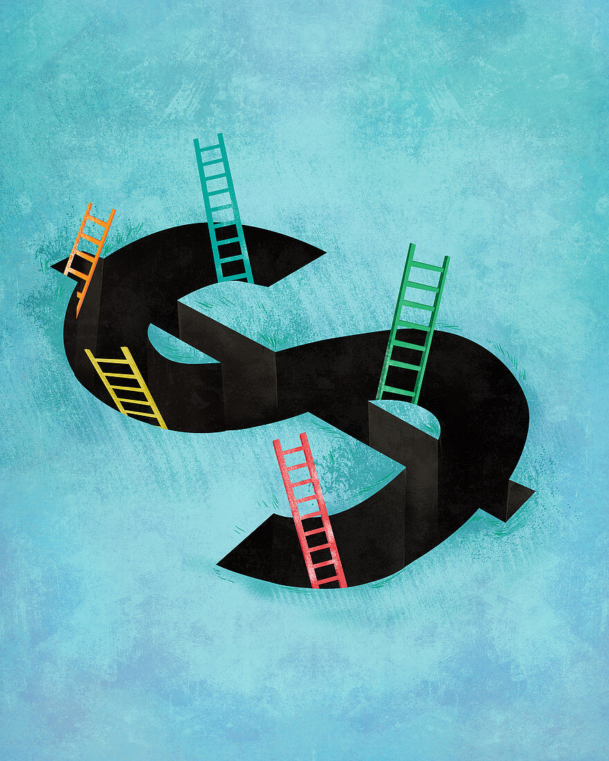 Illustration of dollar sign with ladders