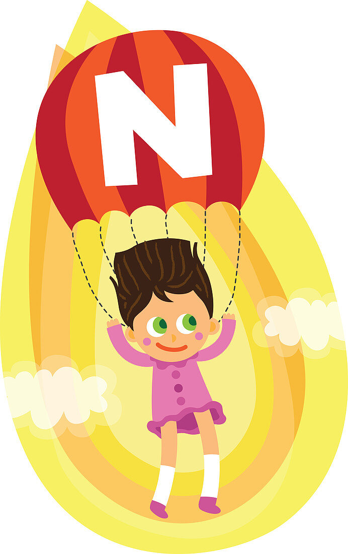 Illustration of girl parasailing in mid air