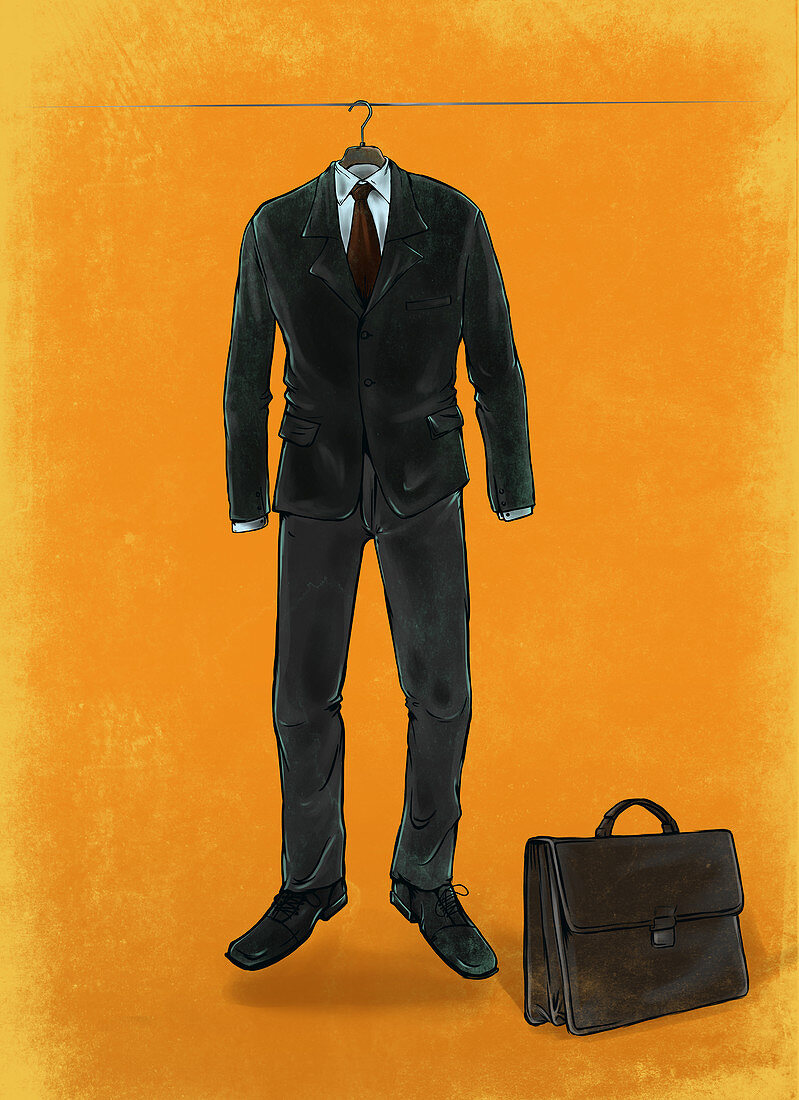 Illustration of business suit hanging on rope