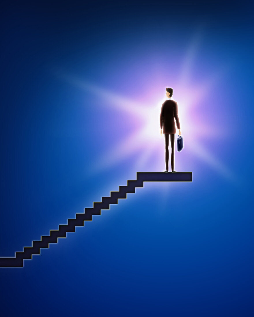 Illustration of businessman standing on stairway