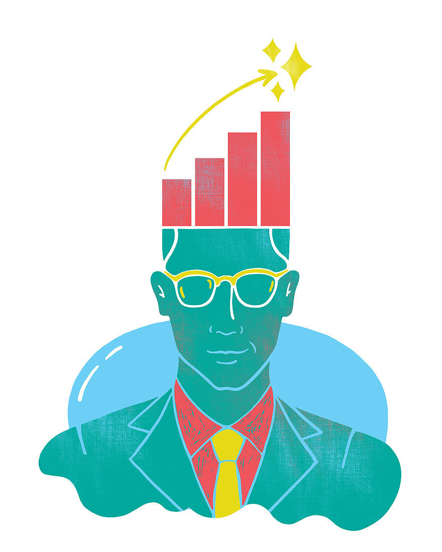 Illustration of businessman with graph on head