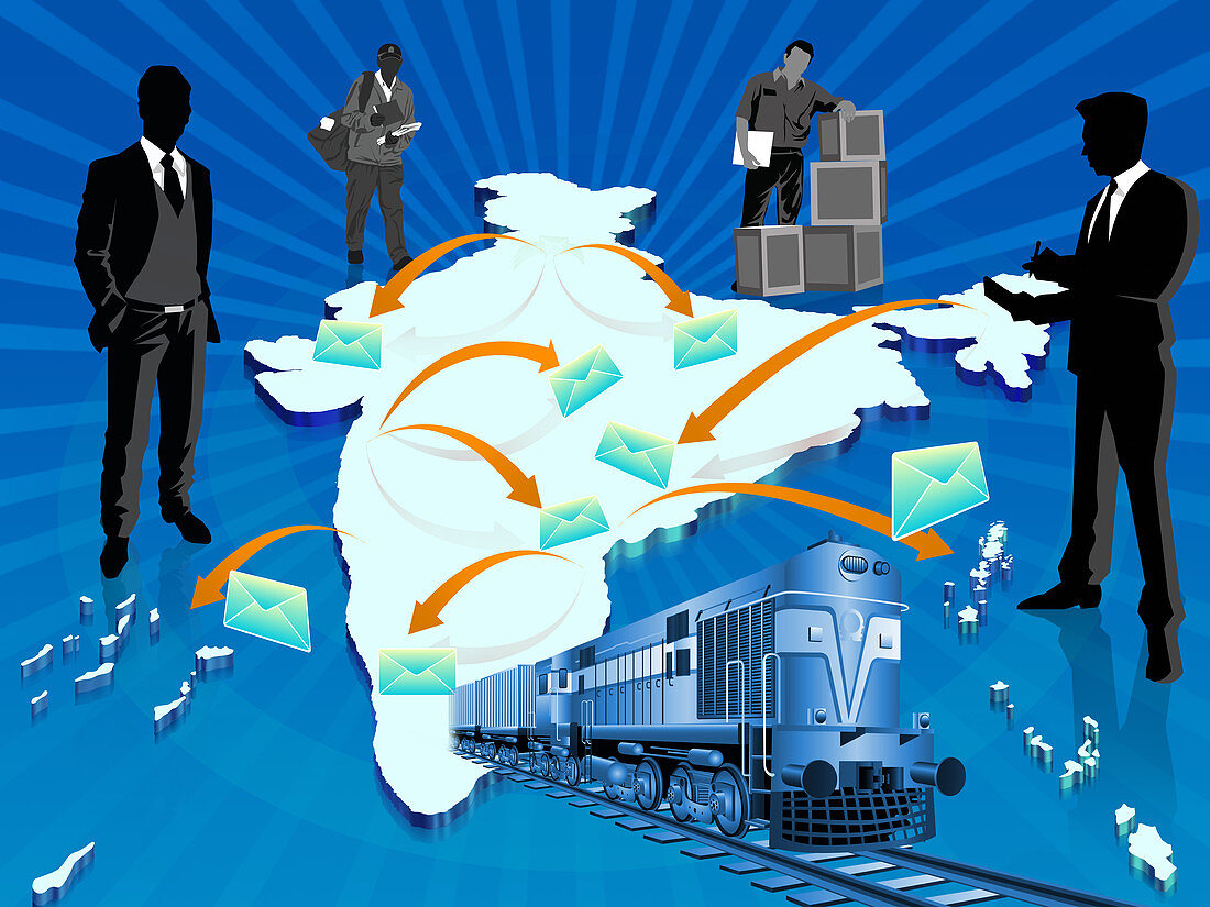 Illustration of railway mail service, India
