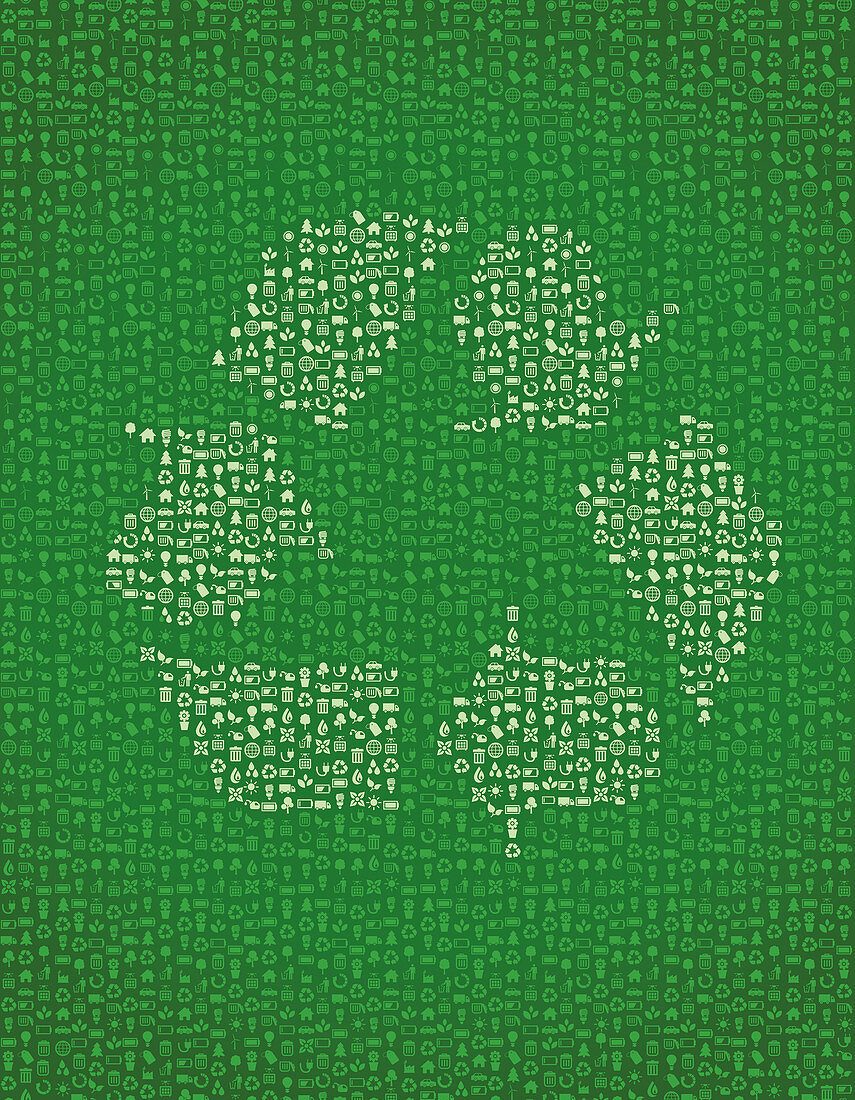 Illustration of recycle sign on green background