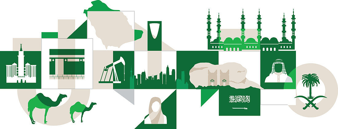Illustration of Saudi Arabia over white background