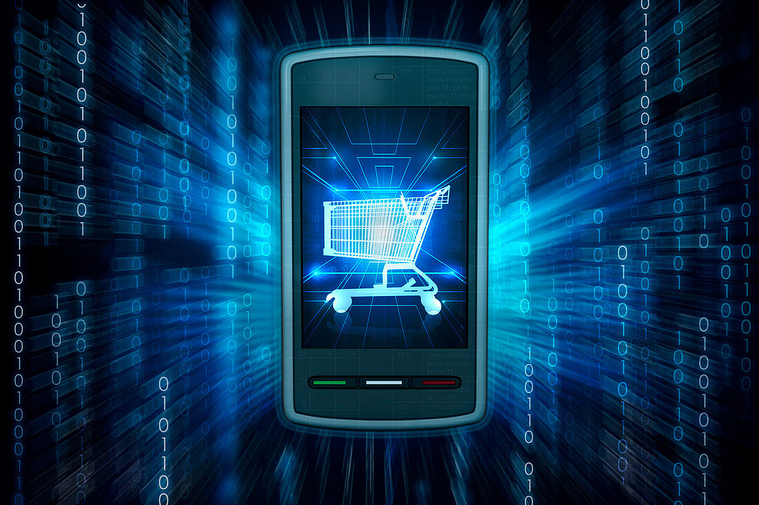Illustration of smart phone depicting online shopping