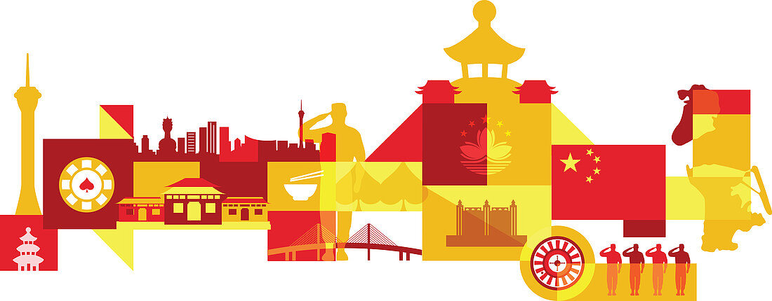 Illustration of tourist attractions in Macau, China
