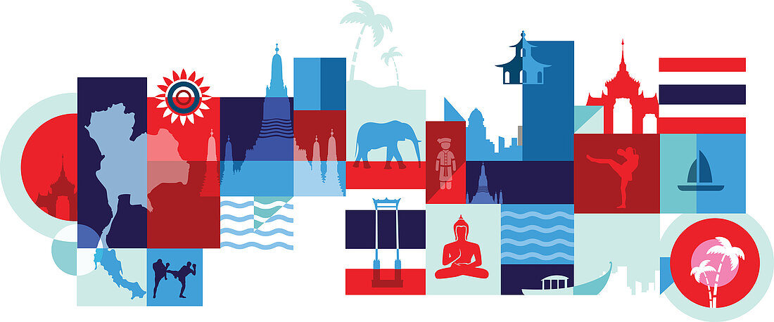 Illustration of tourist attractions in Thailand, Bangkok