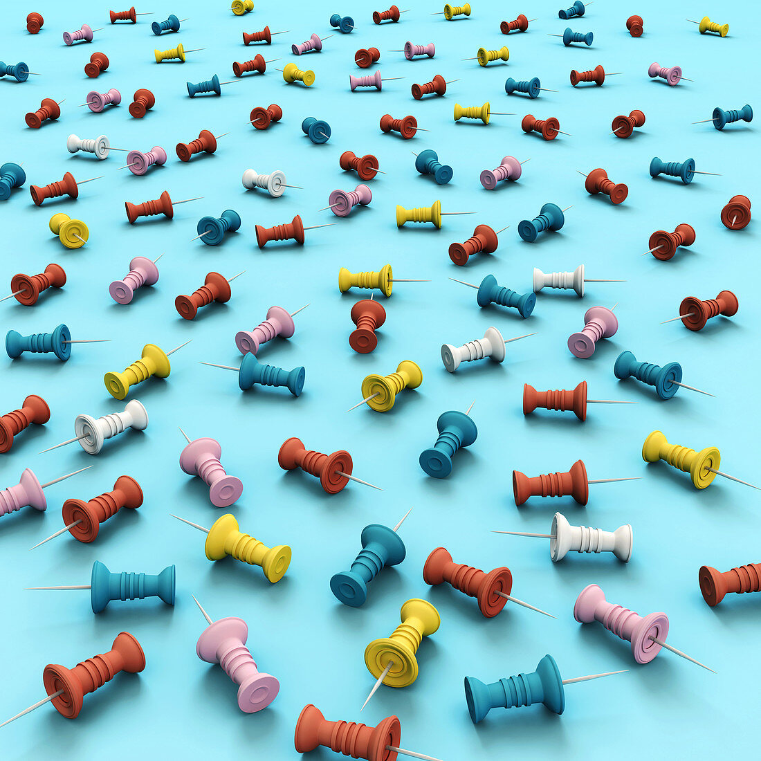 Illustration of various multi coloured thumb tacks