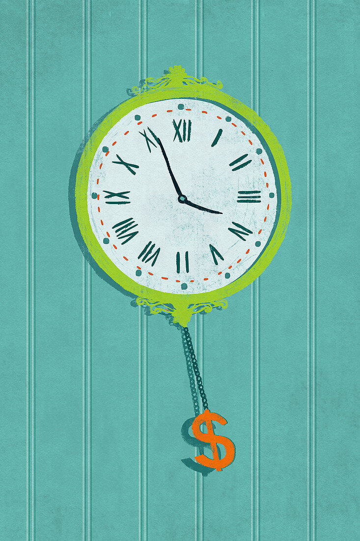 Illustration of wall clock with dollar sign