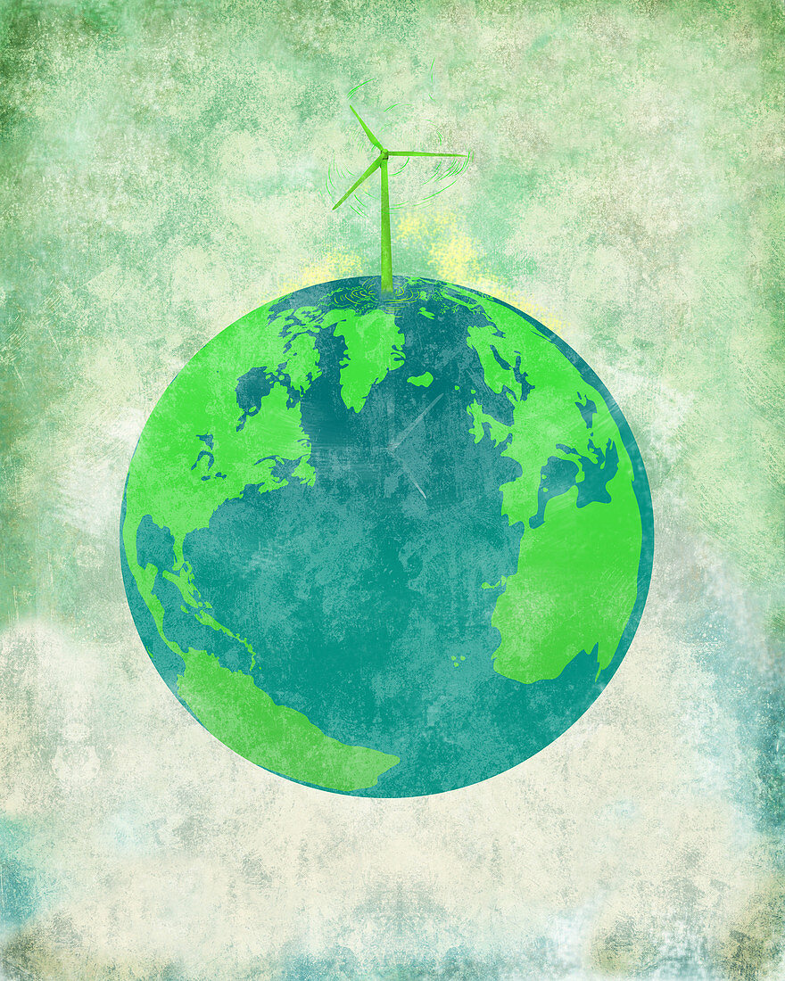 Illustration of wind turbine on earth