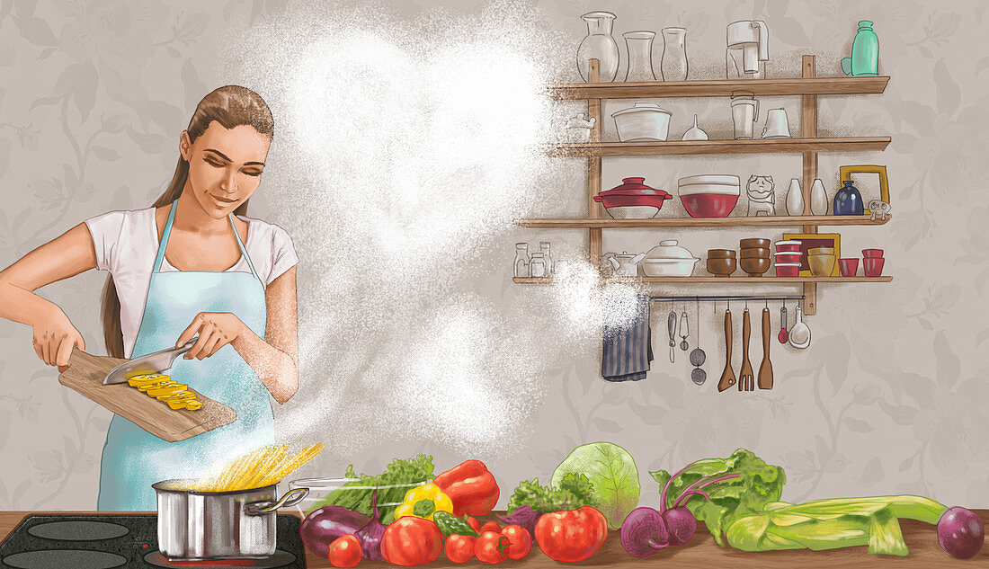 Illustration of woman cooking food