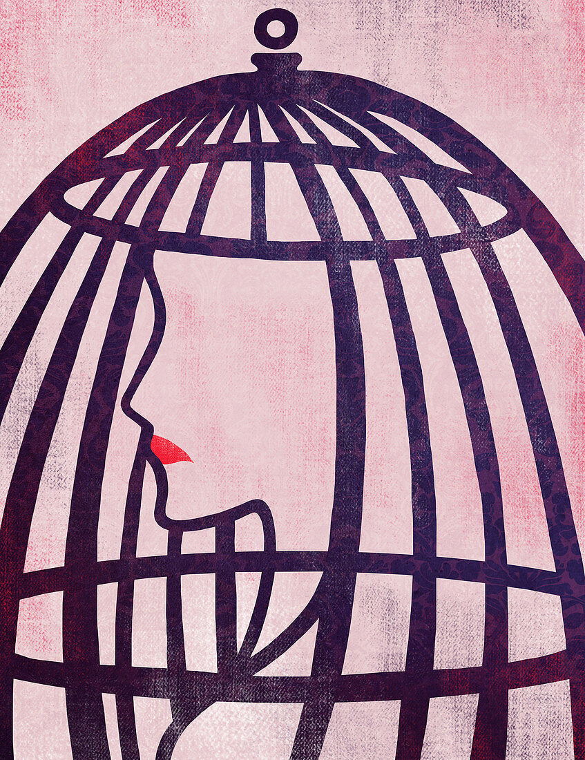 Illustration of woman in cage