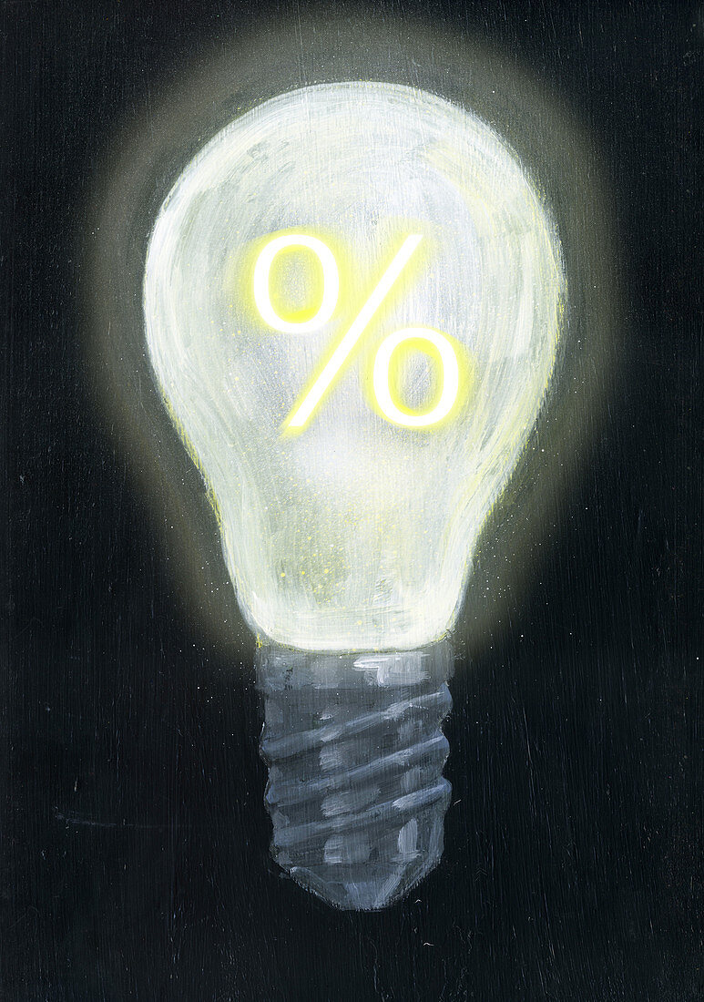 Illustration of light bulb with percentage sign