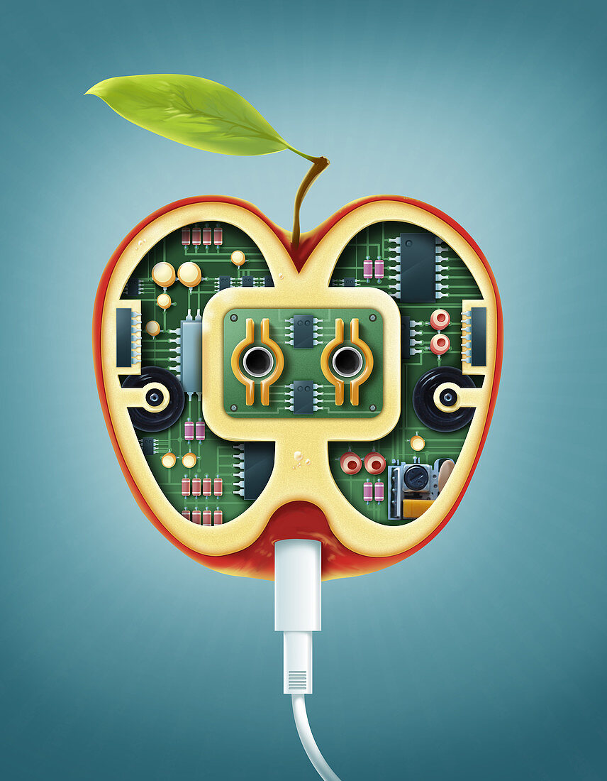 Illustration of machinery in apple
