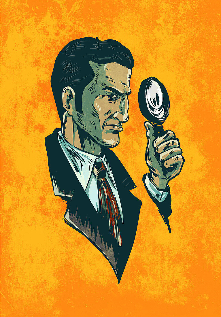 Illustration of man with magnifying glass
