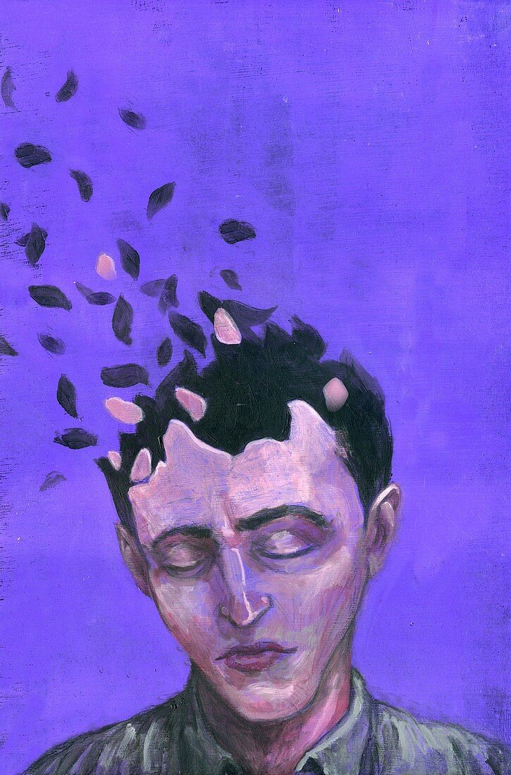 Illustration of man with scattered head