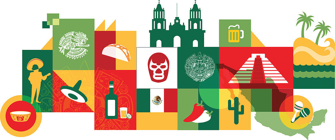 Illustration of Mexico over white background