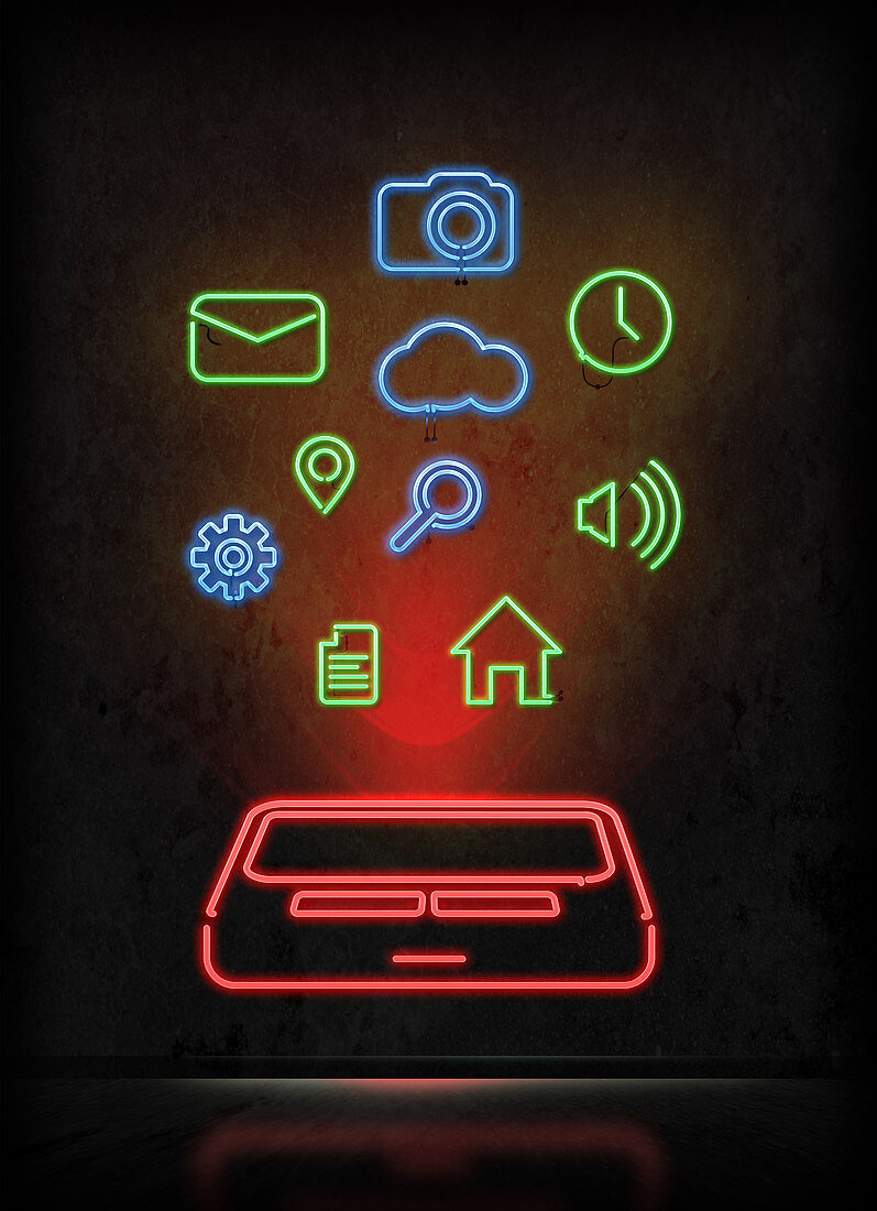 Illustration of mobile apps over black background