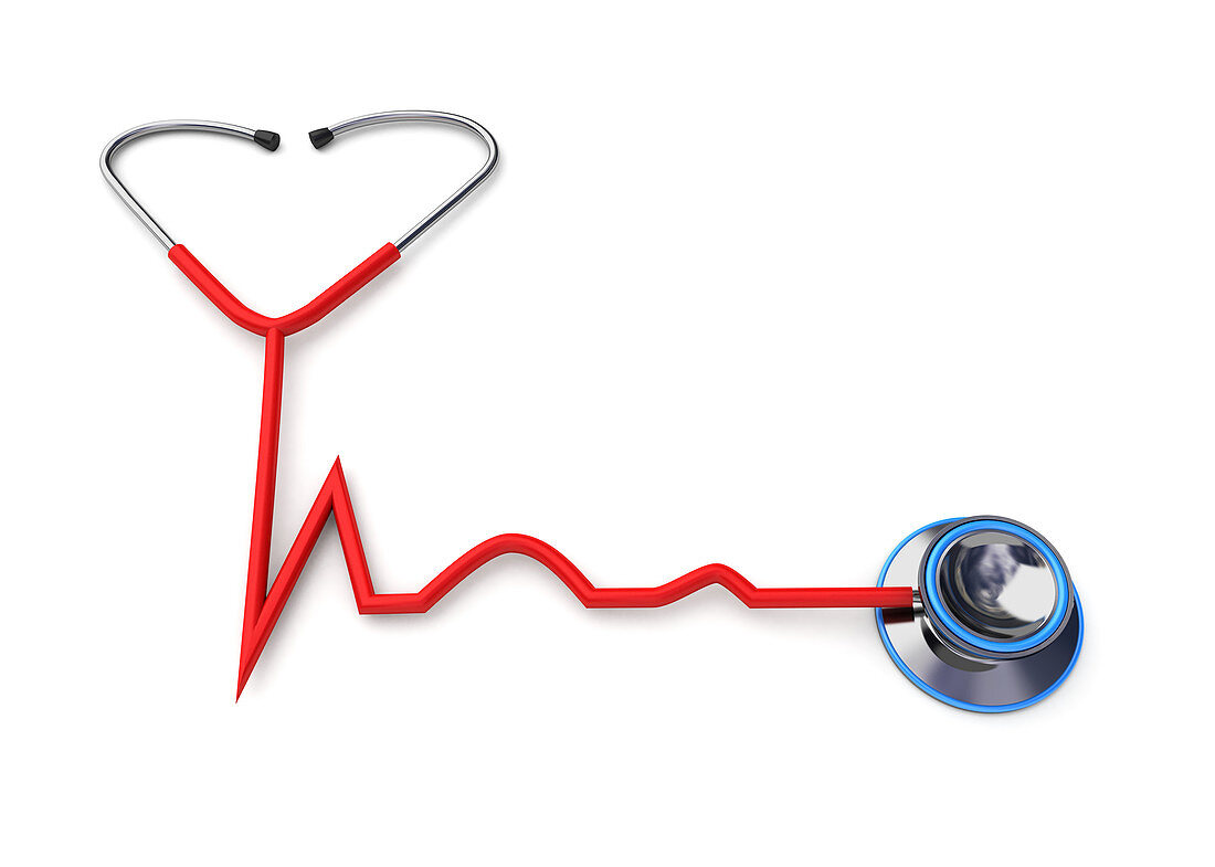 Stethoscope forming a heartbeat shape, illustration