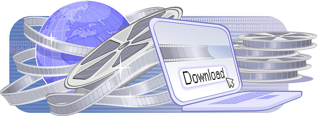 Video being downloaded on a computer, illustration