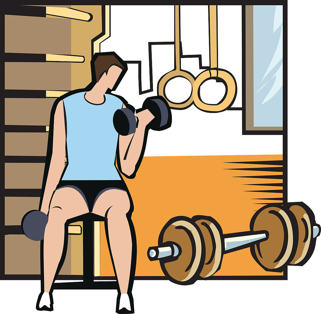 Man exercising with a dumbbell, illustration