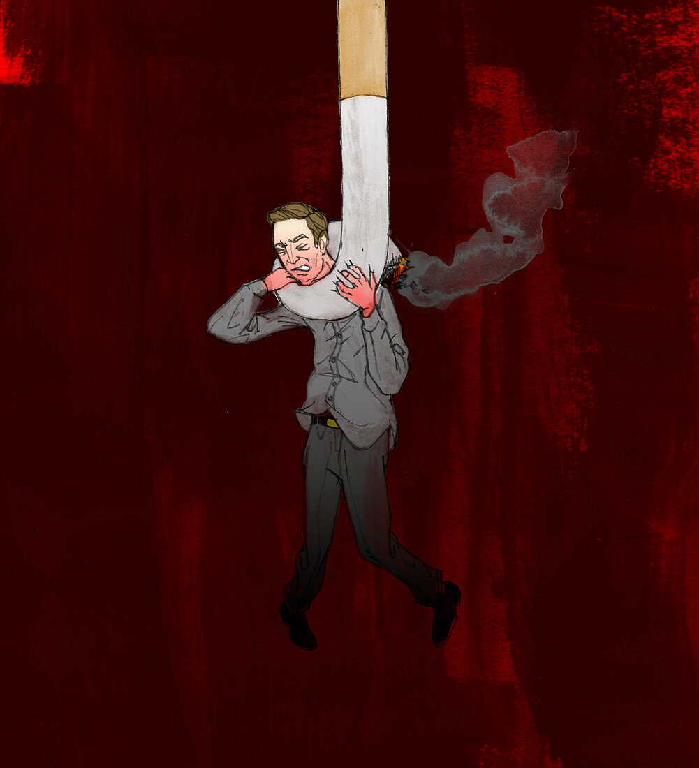 Man hung from cigarette, illustration