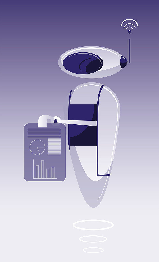 Robot holding a report, illustration