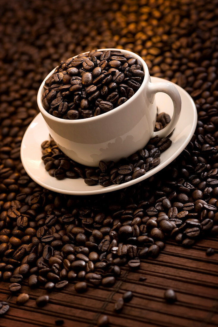 Coffee beans in cup, still life