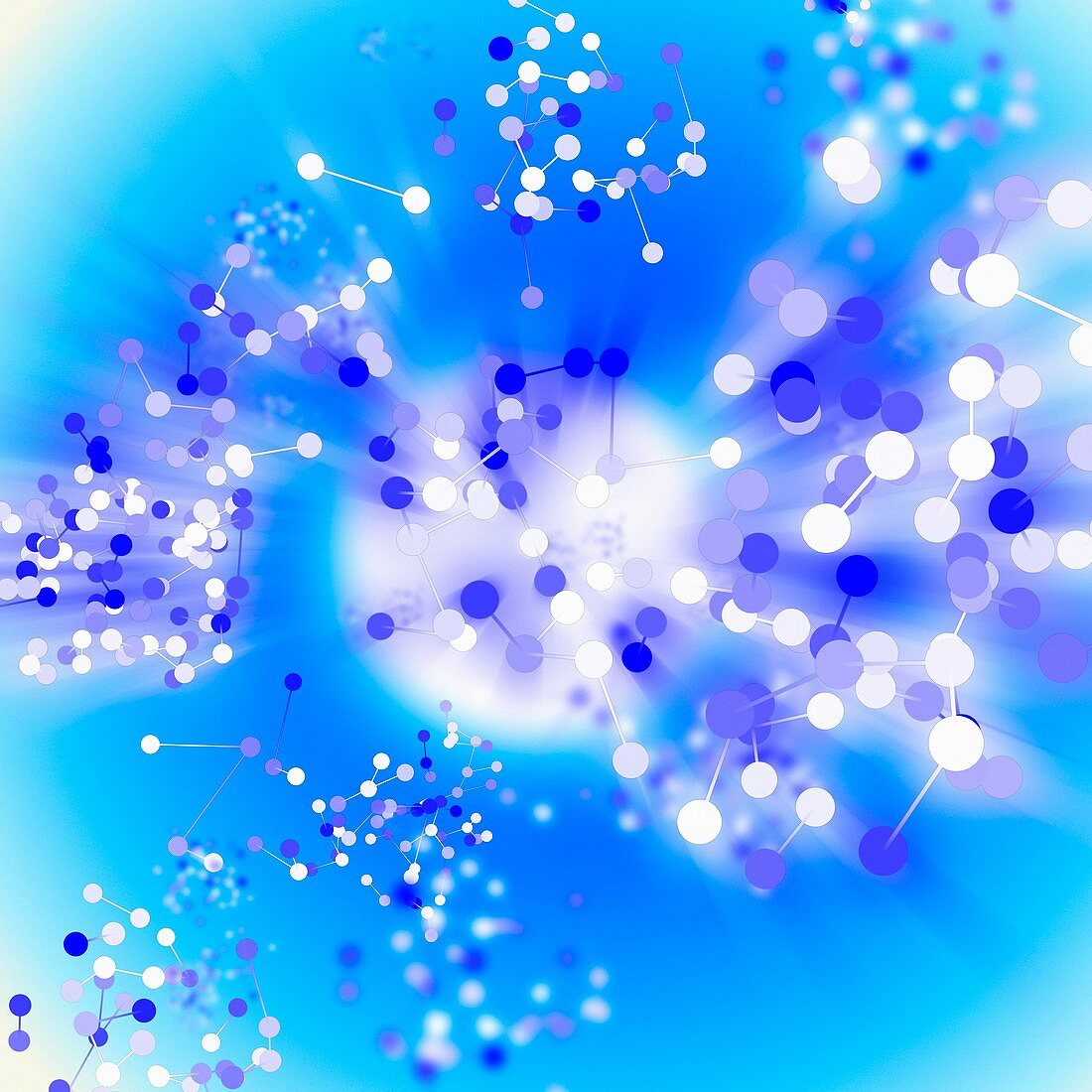 Blue and white molecules, illustration