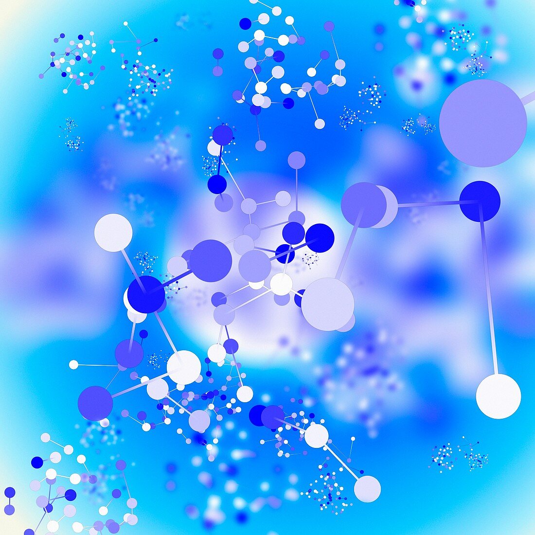 Blue and white molecules, illustration