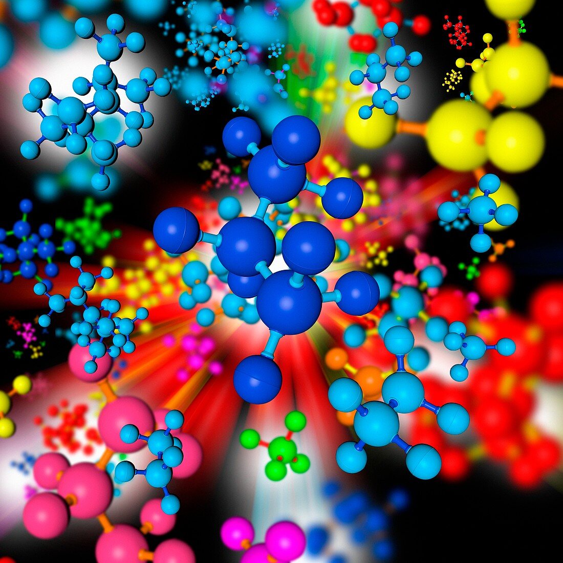 Multicoloured molecules, illustration