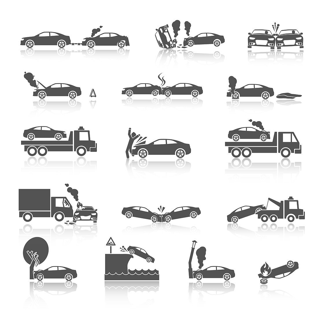 Car accident icons, illustration