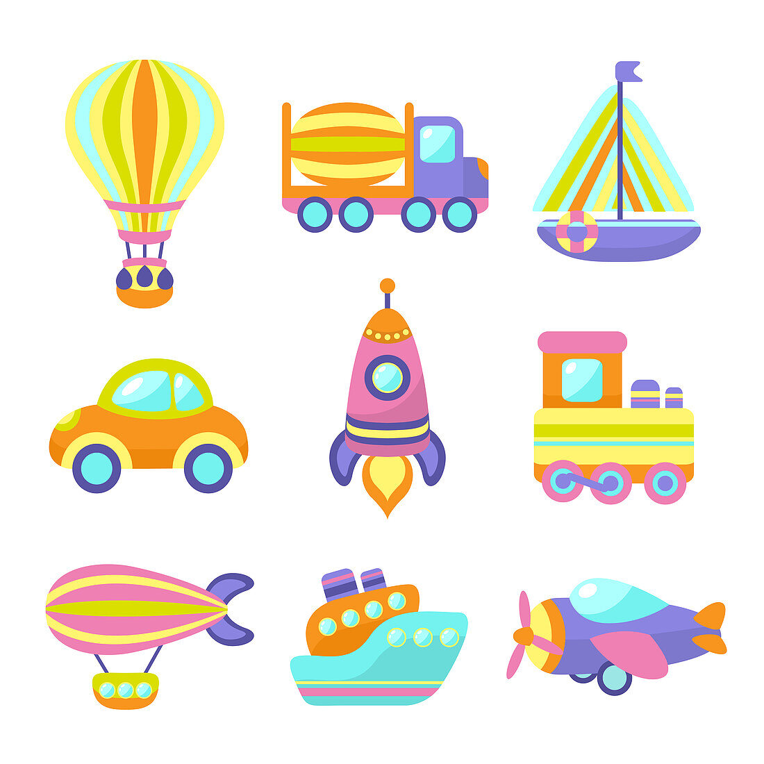 Toy transport icons, illustration