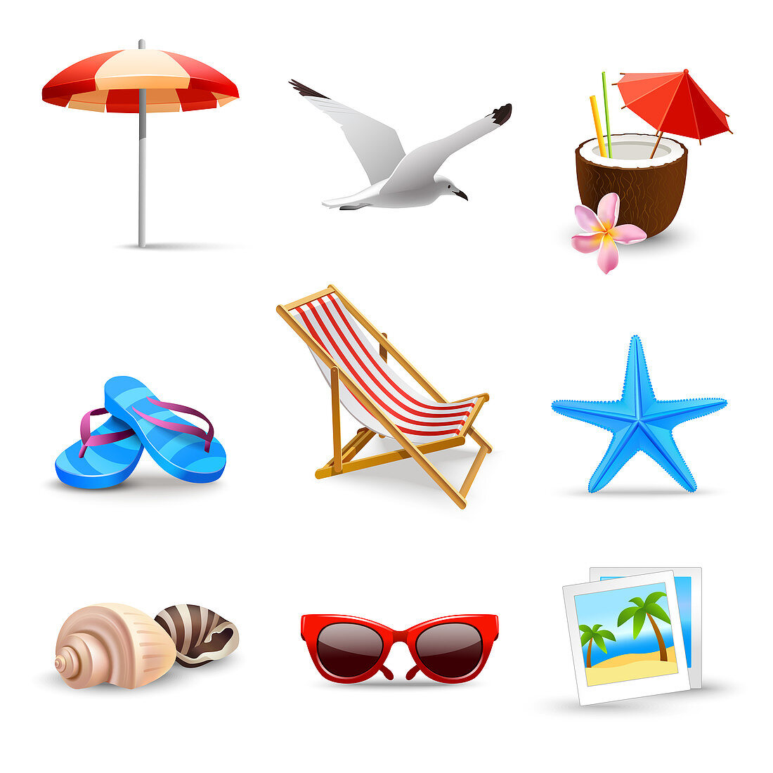 Beach holiday icons, illustration