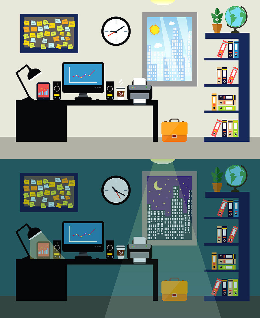 Office day and night, illustration