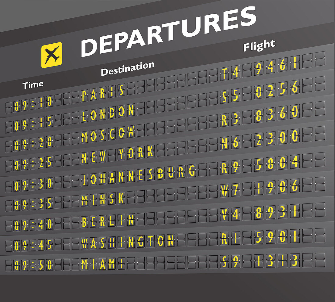 Airport departures board, illustration