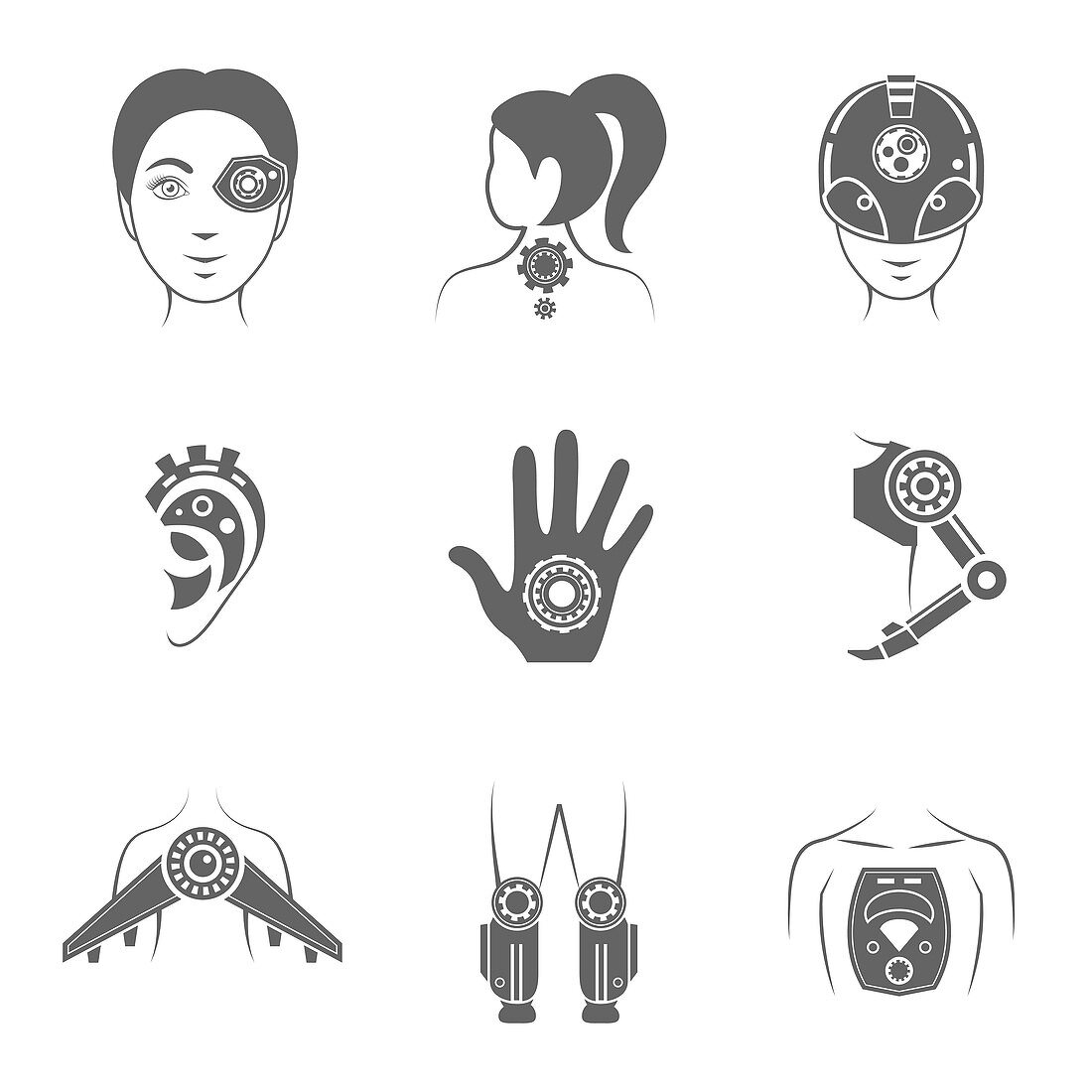 Cyborg icons, illustration